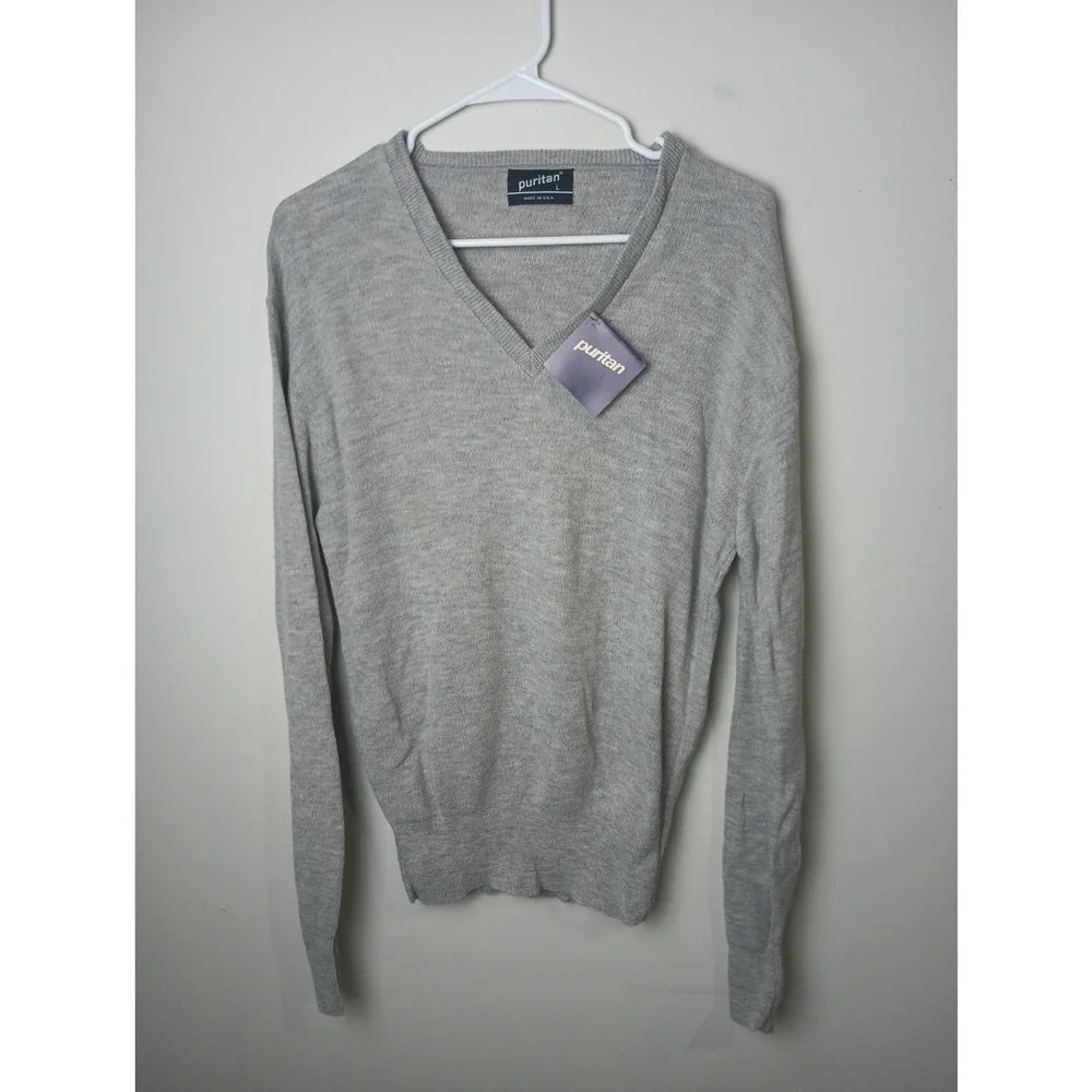 Vintage Puritan V Neck Sweater Men's‎ Large Gray Orlon Acrylic Pullover USA NWT